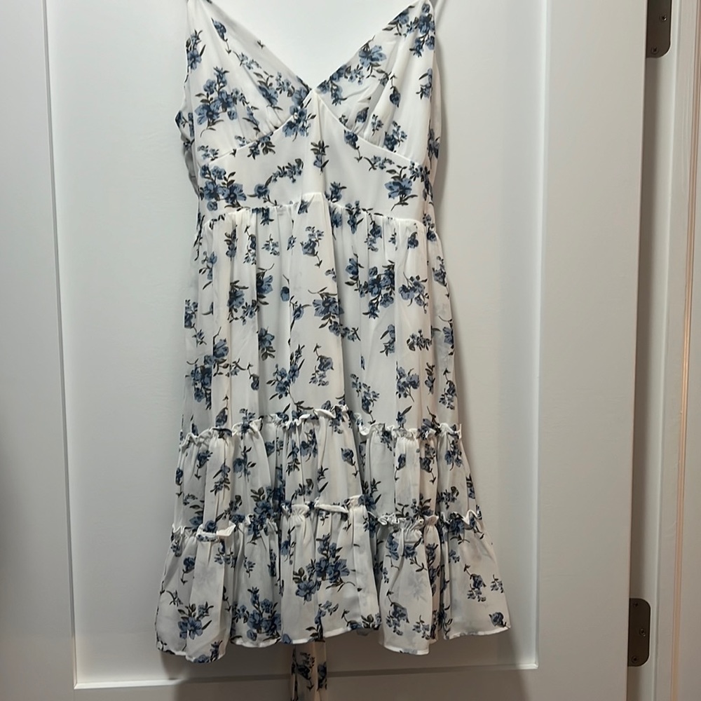 White floral mini dress with ribbon